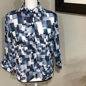 *ALFRED DUNNER* Petite Blue Pattern Button Down Size 10P